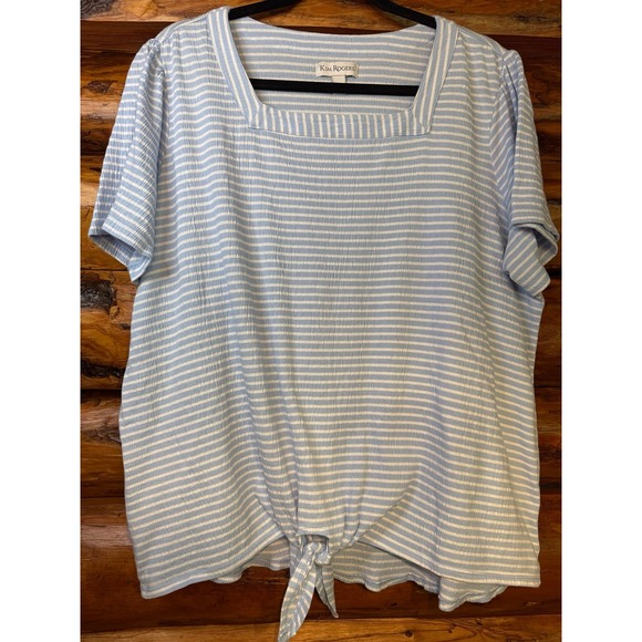 Kim Rogers Tops - Kim Rogers Striped Square Neck Tie Front Blouse Size XL